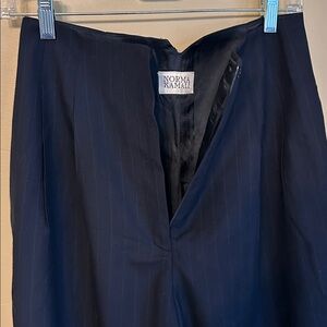 Norma Kamali Super high rise pleated pinstripe trousers tapered